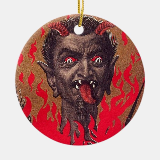 The Fiery Krampus Ceramic Ornament (Front)