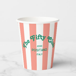 The Fifty Club Peach Beach Stripe 50th Birthday Paper Cups