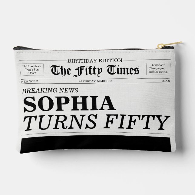The Fifty Times Newspaper 50th Birthday Party Accessory Pouch (Back)