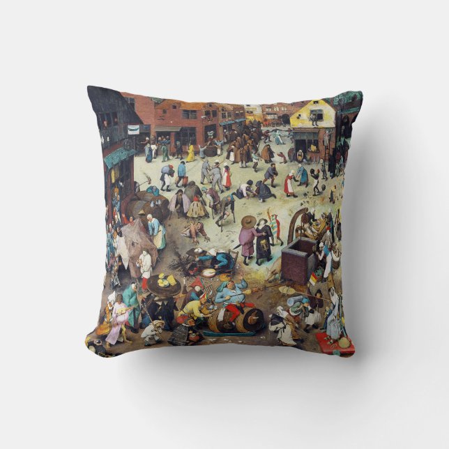 The Fight Between Carnival and Lent, Bruegel Throw Pillow (Front)