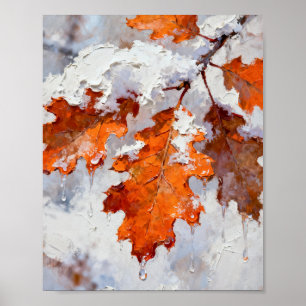The Final Glow: Fiery Autumn Oak Leaves Embraced b Poster