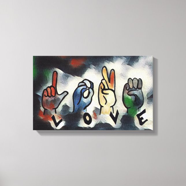 The fingers spell L O V E Stretched Canvas Print (Front)