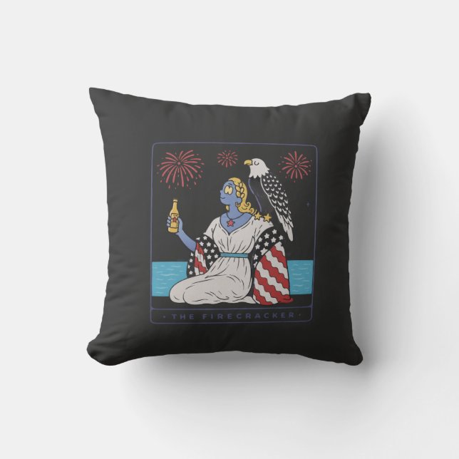 The Firecracker Lady Liberty Throw Pillow (Front)