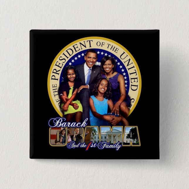 The First Family Obama's 2 Inch Square Button (Front)