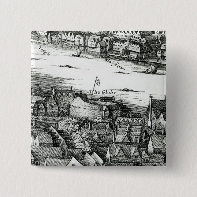 The First Globe Theatre or Rose Theatre 2 Inch Square Button (Front)
