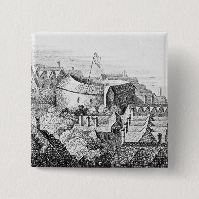 The First Globe Theatre or Rose Theatre 2 Inch Square Button (Front)
