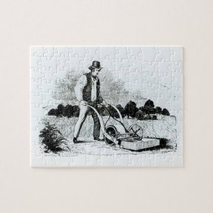 The first lawnmower (engraving) (b/w photo) jigsaw puzzle