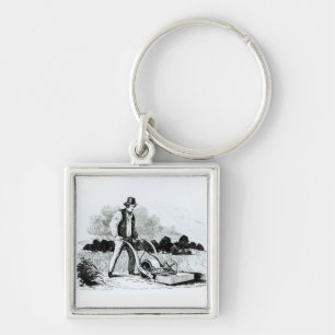 The first lawnmower (engraving) (b/w photo) keychain