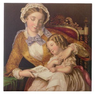 The First Lesson, pub. by Baxter, 1855 (print) Tile