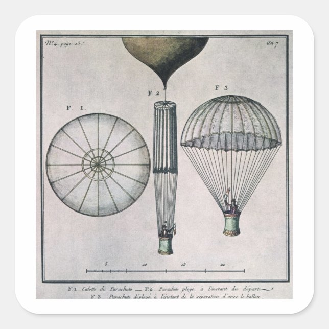 The First Parachute Descent by Andre-Jacques Garne Square Sticker (Front)