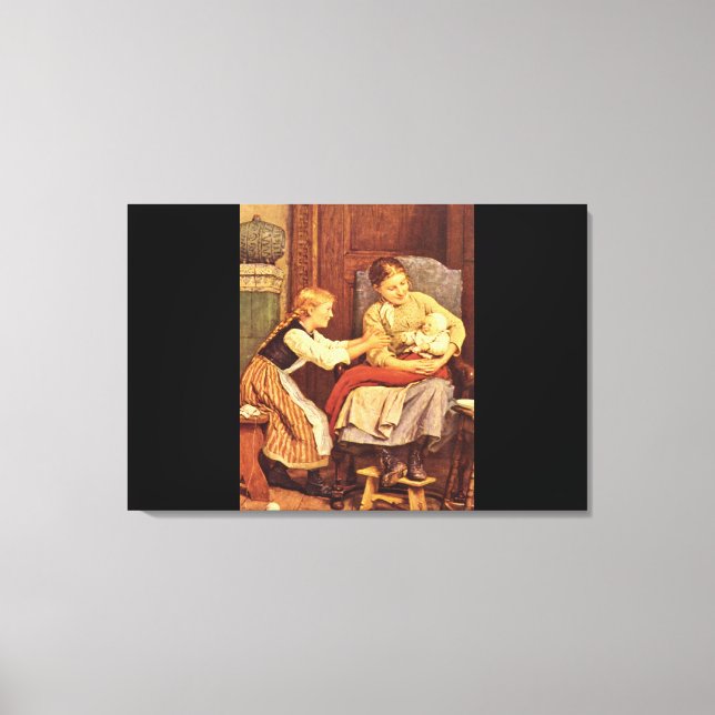 The First Smile', Albert Anker_Groups and Figures Canvas Print (Front)