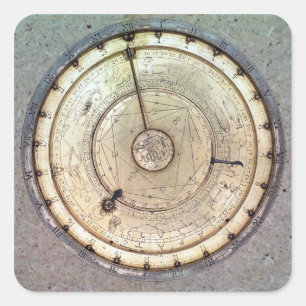 The first spring driven clock with fusee, view of square sticker