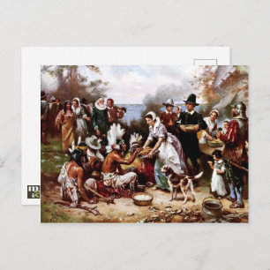 The First Thanksgiving 1621. Fine Art Thanksgiving Postcard