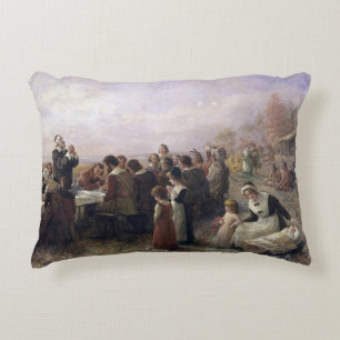 The First Thanksgiving at Plymouth by Brownscombe Accent Pillow
