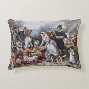The First Thanksgiving by Jean Ferris c. 1912 Accent Pillow