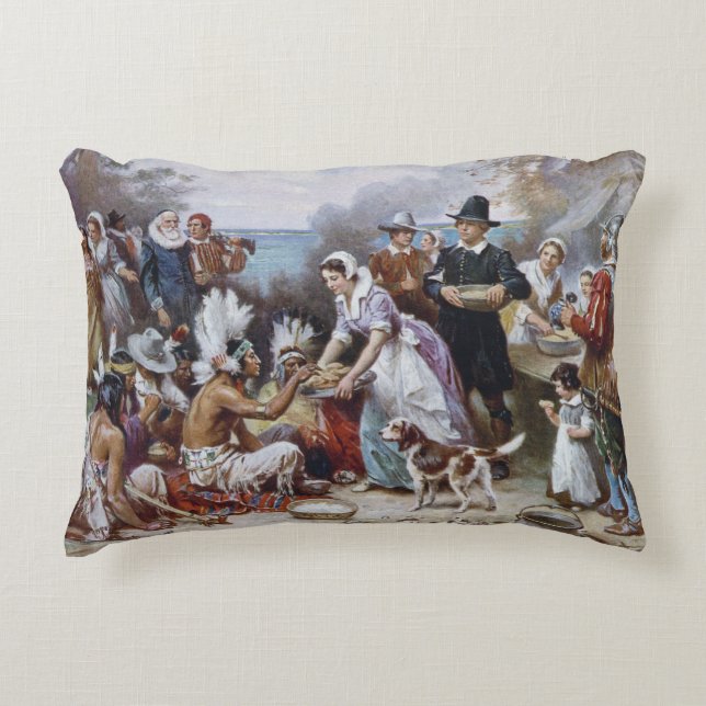 The First Thanksgiving by Jean Ferris c. 1912 Accent Pillow (Front)