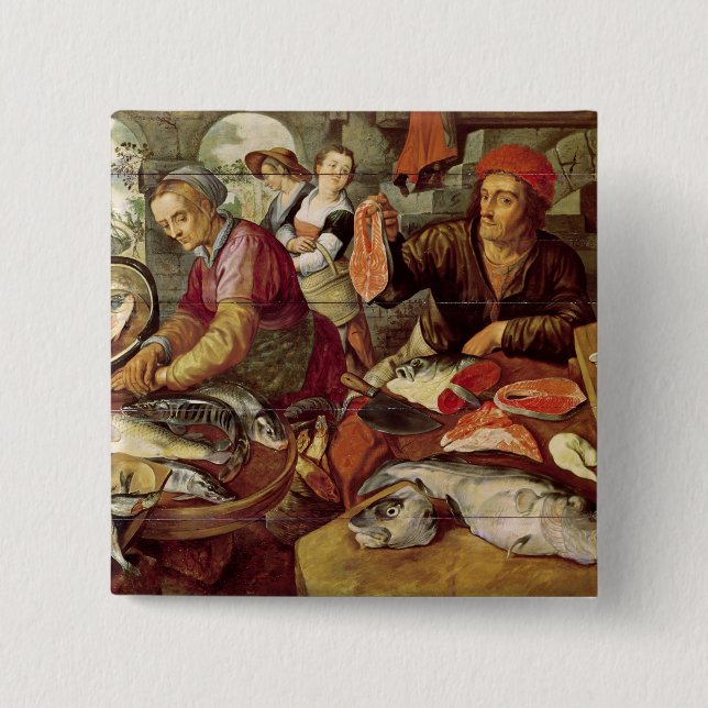 The Fish Market 2 Inch Square Button (Front)