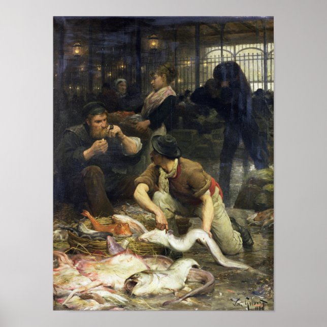 The Fish Market in the Morning, 1880 Poster (Front)