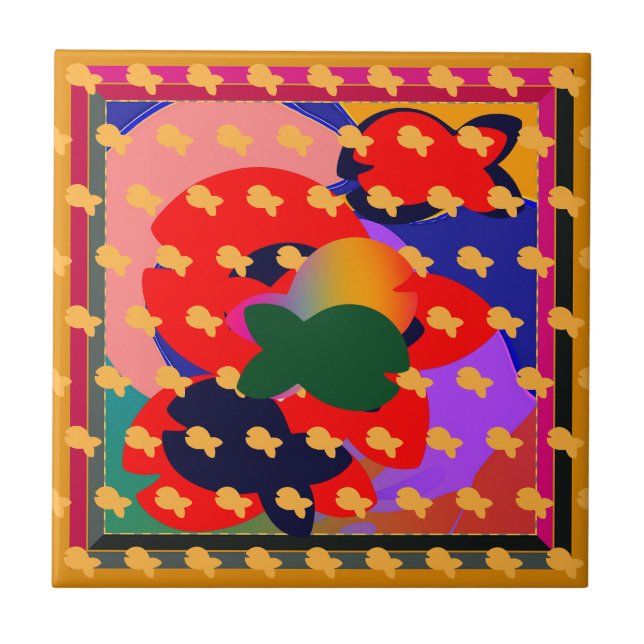 The Fish Pond Decorative Ceramic Wall Tile (Front)