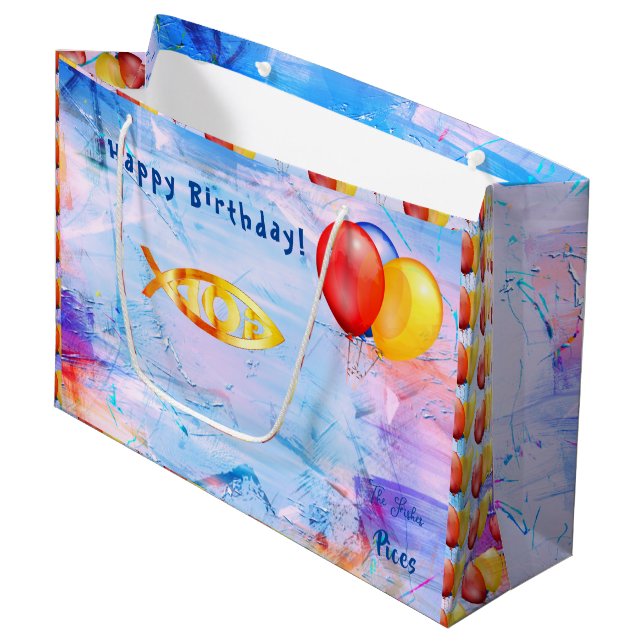 The Fishes - Pisces Birthday (Feb 19 - March 20)  Large Gift Bag (Front Angled)