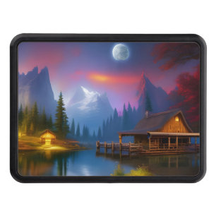 The Fishing Cabin in the Cove under the Moon  Trailer Hitch Cover
