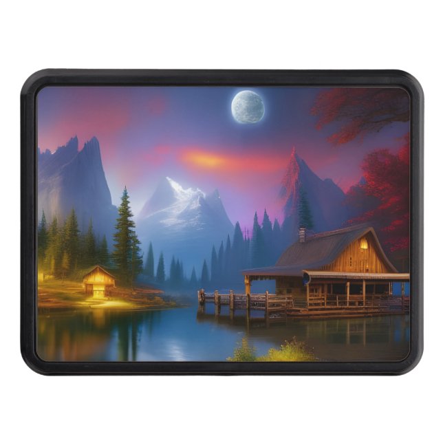 The Fishing Cabin in the Cove under the Moon  Trailer Hitch Cover (Front)