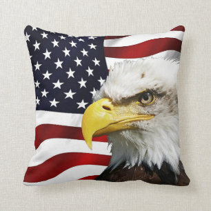The flag of america with eagle throw pillow