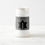 The Flame & Star - Beer Stein<br><div class="desc">This image is a flame from a candle. A star around the flame represents Hanukkah. Done in a black tattoo. "Happy Hanukkah 2014" was added along with a light black backround. Customize with your own words. These mugs are available in assorted styles, colours and sizes.</div>