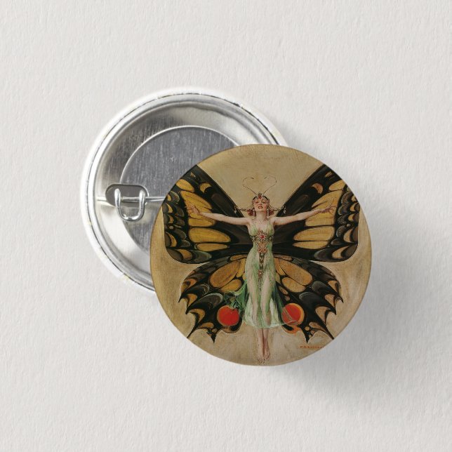 The Flapper - Butterfly Girl  1 Inch Round Button (Front & Back)