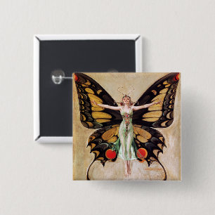 The Flapper Girl's Metamorphosis to Butterfly 1922 2 Inch Square Button