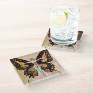 The Flapper Girl's Metamorphosis to Butterfly 1922 Glass Coaster
