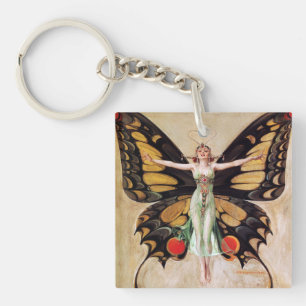 The Flapper Girl's Metamorphosis to Butterfly 1922 Keychain