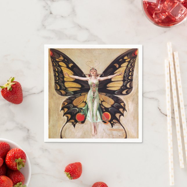 The Flapper Girl's Metamorphosis to Butterfly 1922 Napkin (Insitu)
