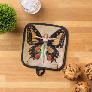 The Flapper Girl's Metamorphosis to Butterfly 1922 Pot Holder
