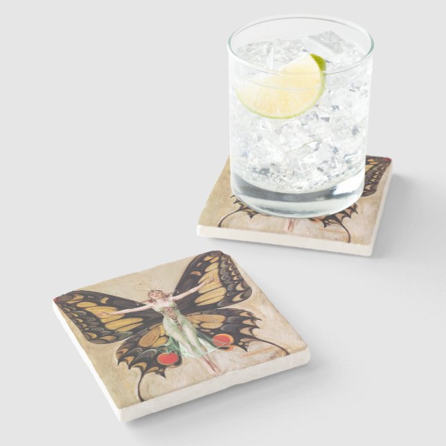 The Flapper Girl's Metamorphosis to Butterfly 1922 Stone Coaster (Side)