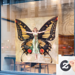 The Flapper Girl's Metamorphosis to Butterfly 1922 Window Cling
