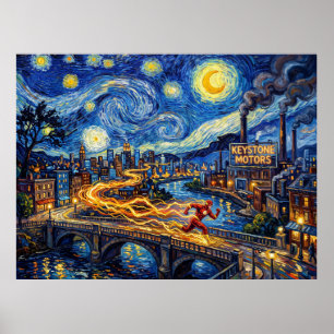 The Flash Keystone City Starry Night Landscape Poster