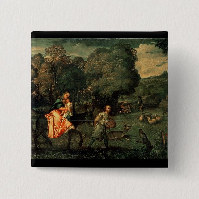 The Flight into Egypt, 1500s 2 Inch Square Button (Front)