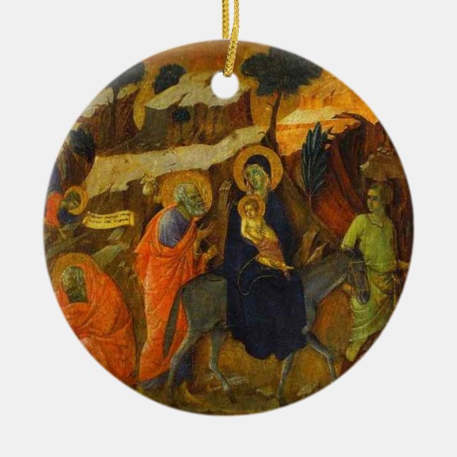 The Flight Into Egypt by Duccio Fine Art Ceramic Ornament (Front)