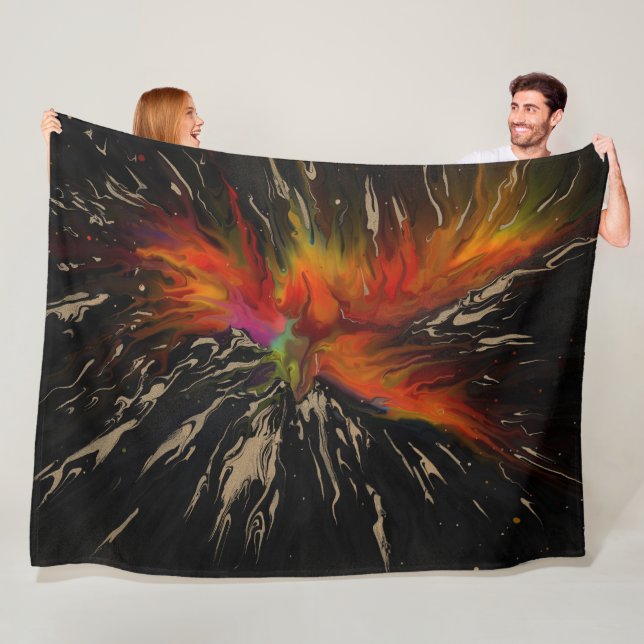 The Flight of the Phoenix – Fiery Abstract Rebirth Fleece Blanket (In Situ)
