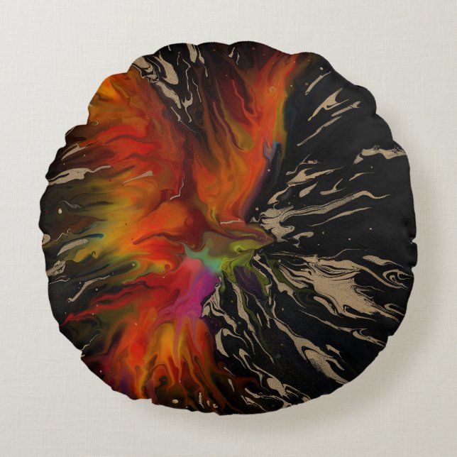The Flight of the Phoenix – Fiery Abstract Rebirth Round Pillow (Front)