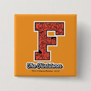The Flintstones Collegiate Style Monogram 2 Inch Square Button