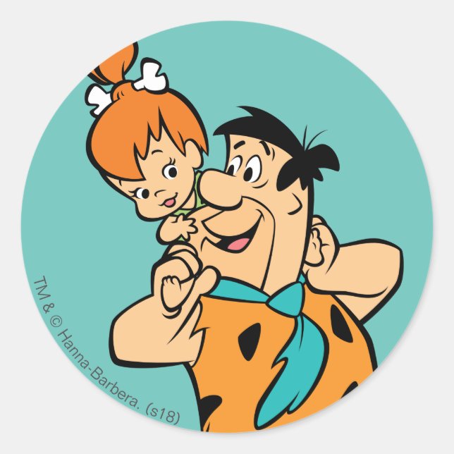 The Flintstones | Fred & Pebbles Flintstone Classic Round Sticker (Front)