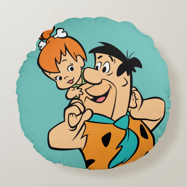 The Flintstones | Fred & Pebbles Flintstone Round Pillow (Front)
