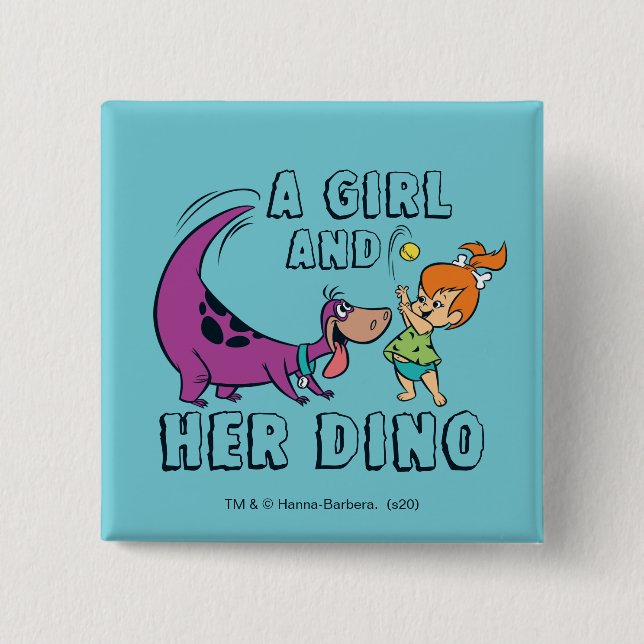 The Flintstones | Pebbles & Dino Play Ball 2 Inch Square Button (Front)