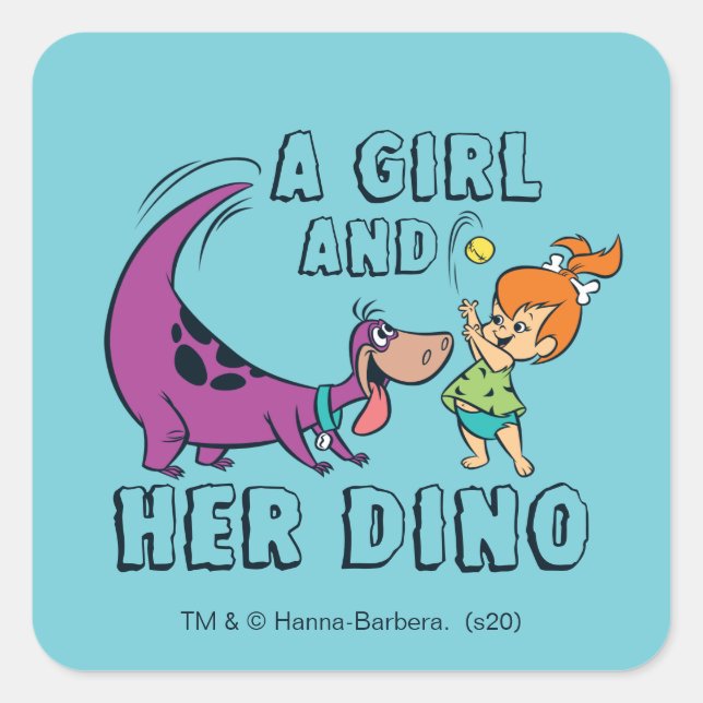 The Flintstones | Pebbles & Dino Play Ball Square Sticker (Front)