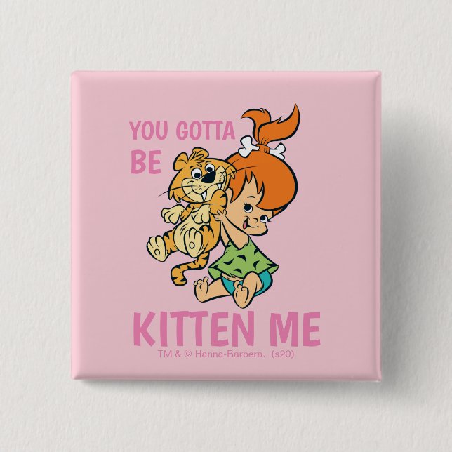 The Flintstones | Pebbles & Her Tiger 2 Inch Square Button (Front)