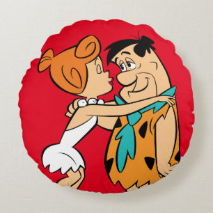 The Flintstones   Wilma Kissing Fred Round Pillow