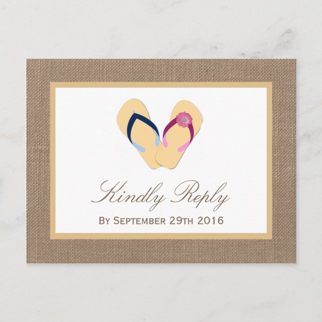 The Flip-Flop Sand Beach Burlap Wedding Collection Invitation Postcard (Front)