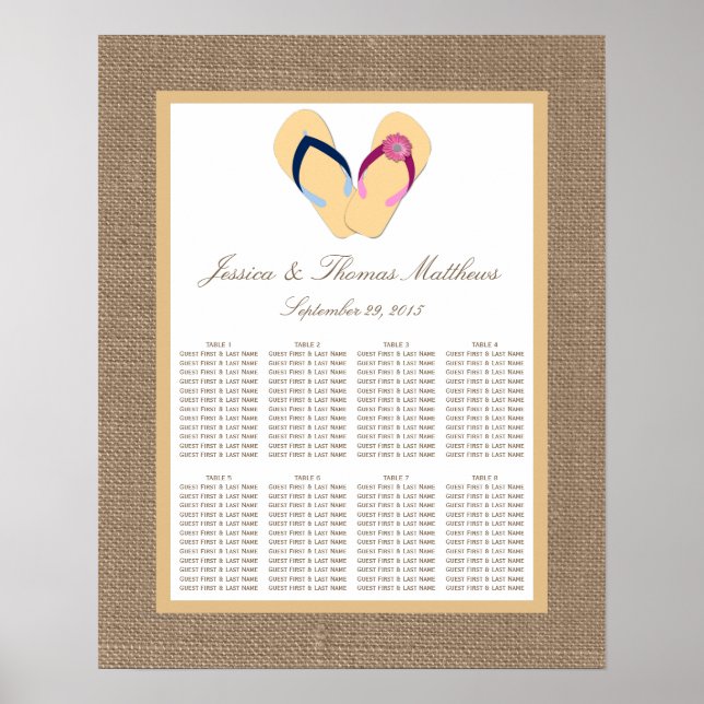 The Flip-Flop Sand Beach Burlap Wedding Collection Poster (Front)